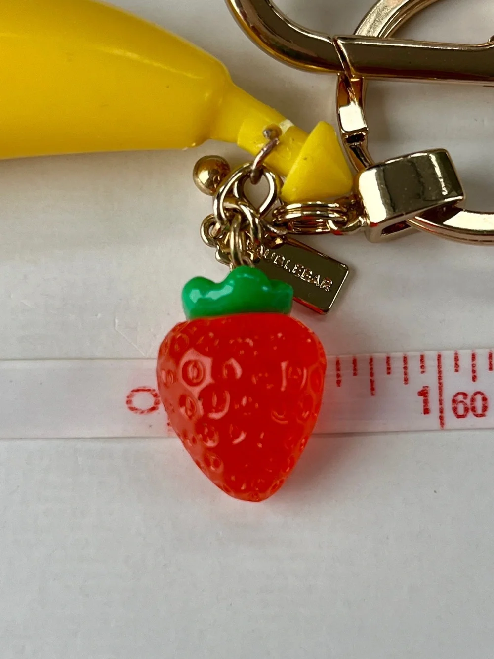🍌🍓Strawberry-Banana Gold-Tone Metal Bag Charm & Keychain
